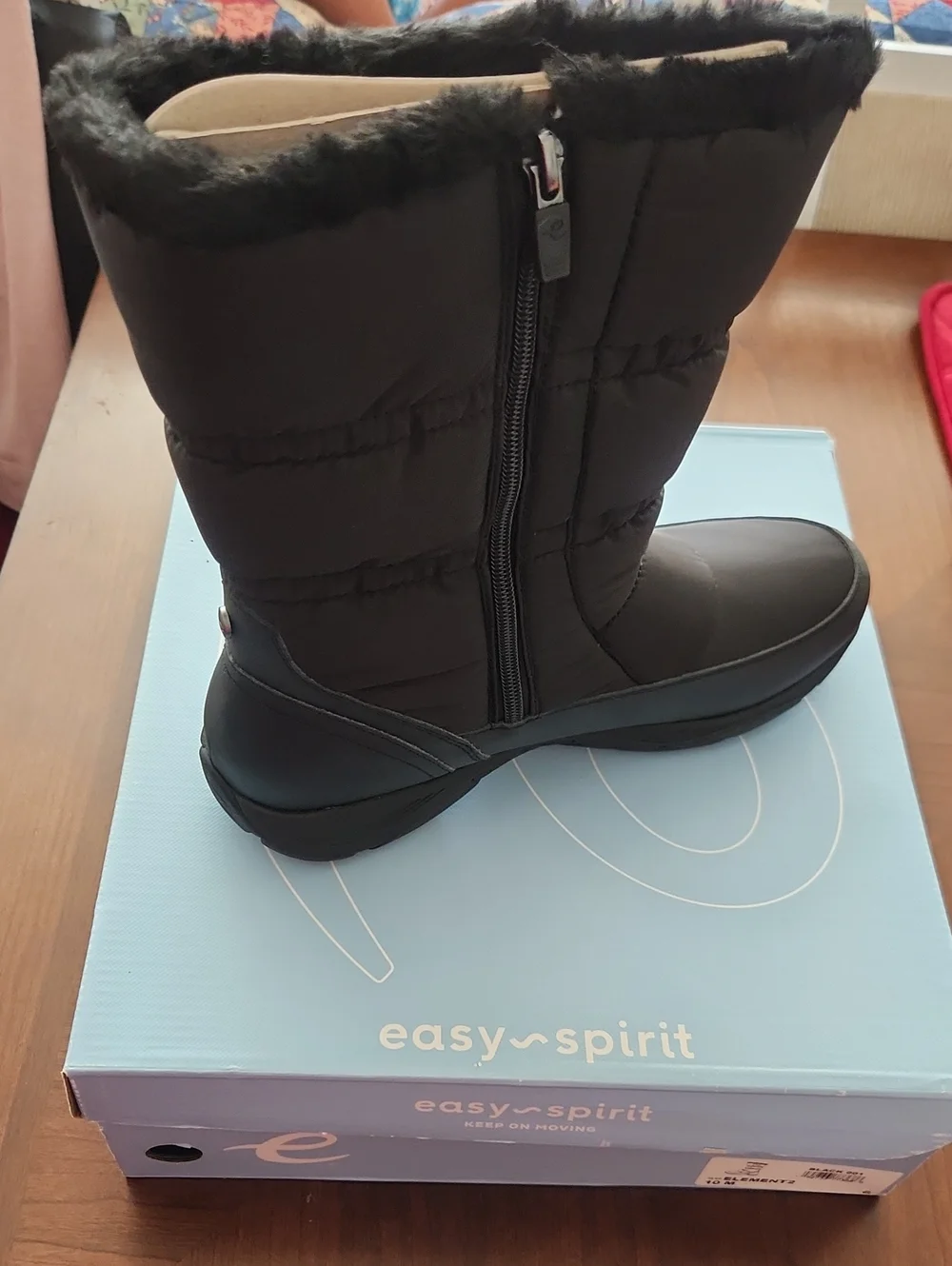 Easy Spirit Black Faux-Fur Trim Insulated Winter Boot